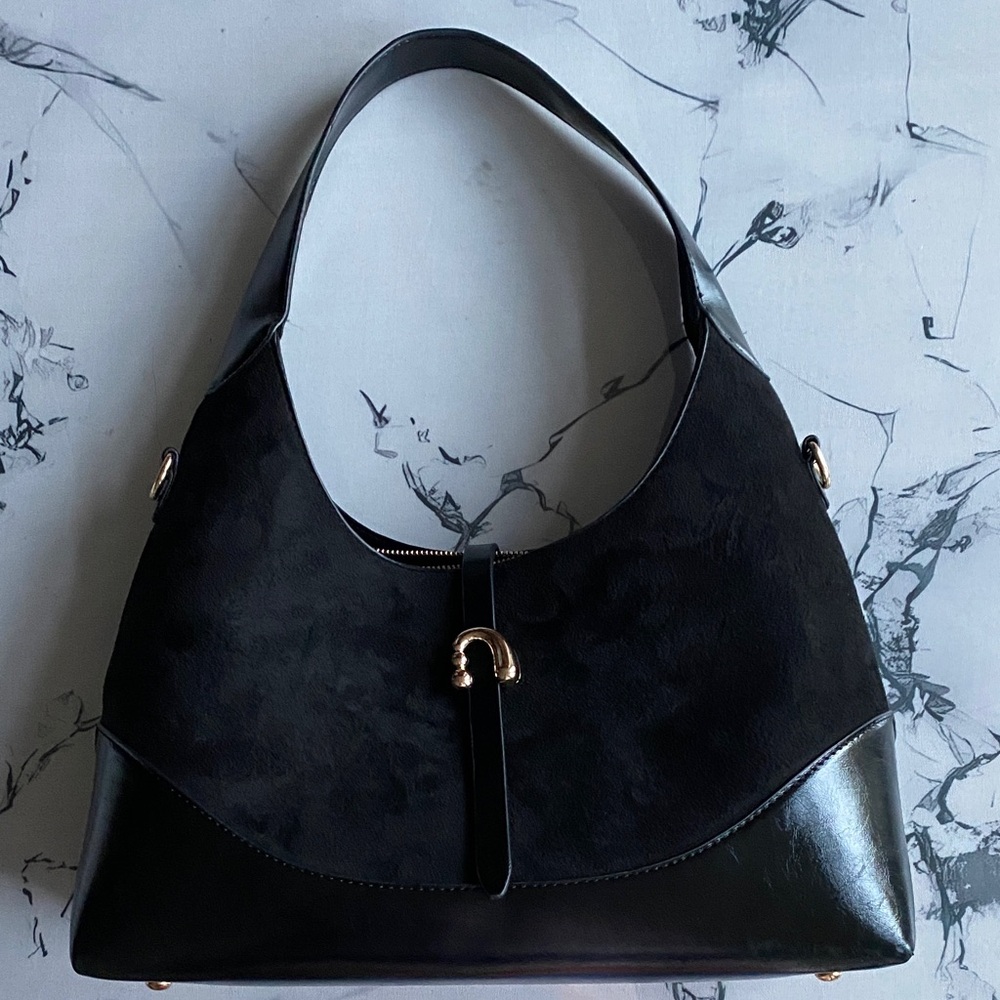 Elegant Black Women's Bag suede look , structured, beautiful bag